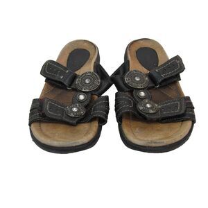 Earth Papaya Women’s Shoes Black Leather Slide Sandals Size 7.5 B